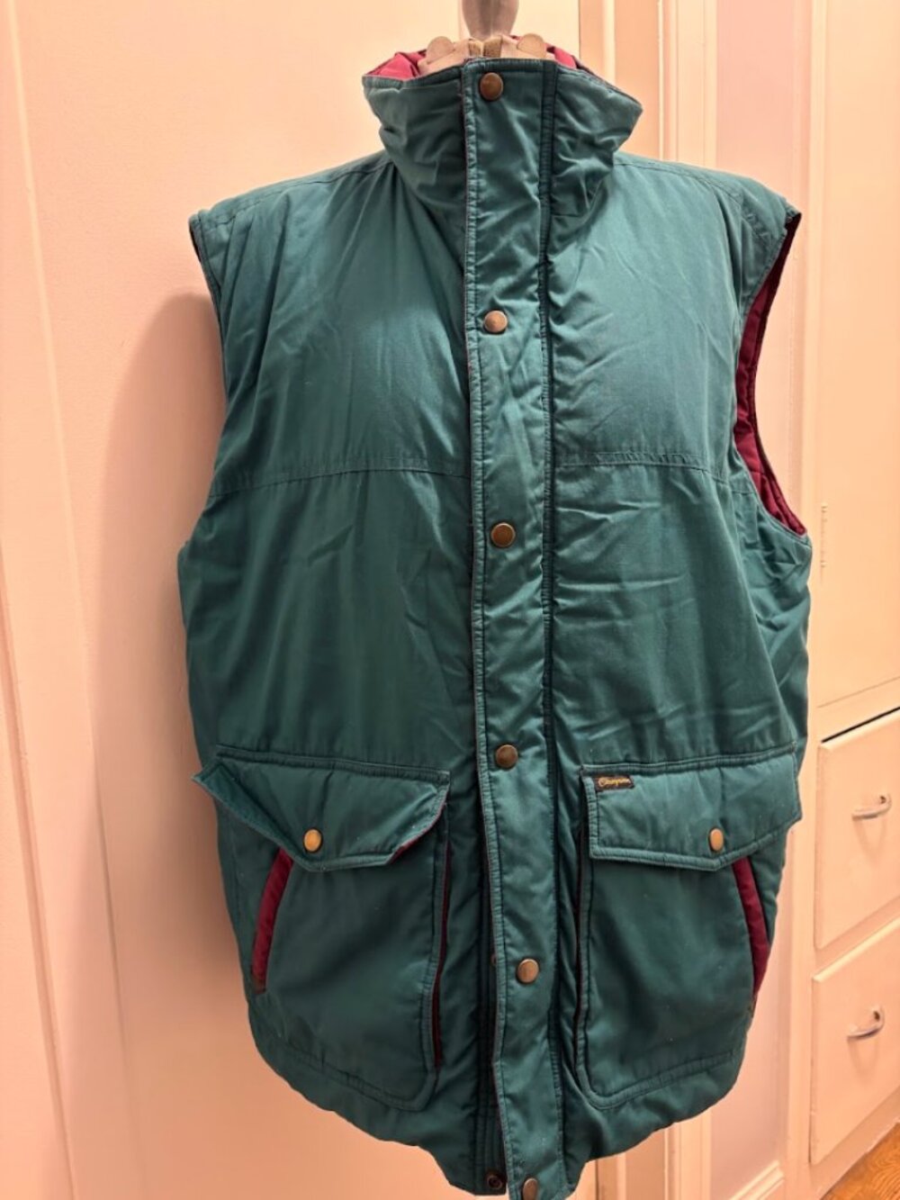 Vintage 90s Champion Reversible Puffer Vest Green Magenta XL